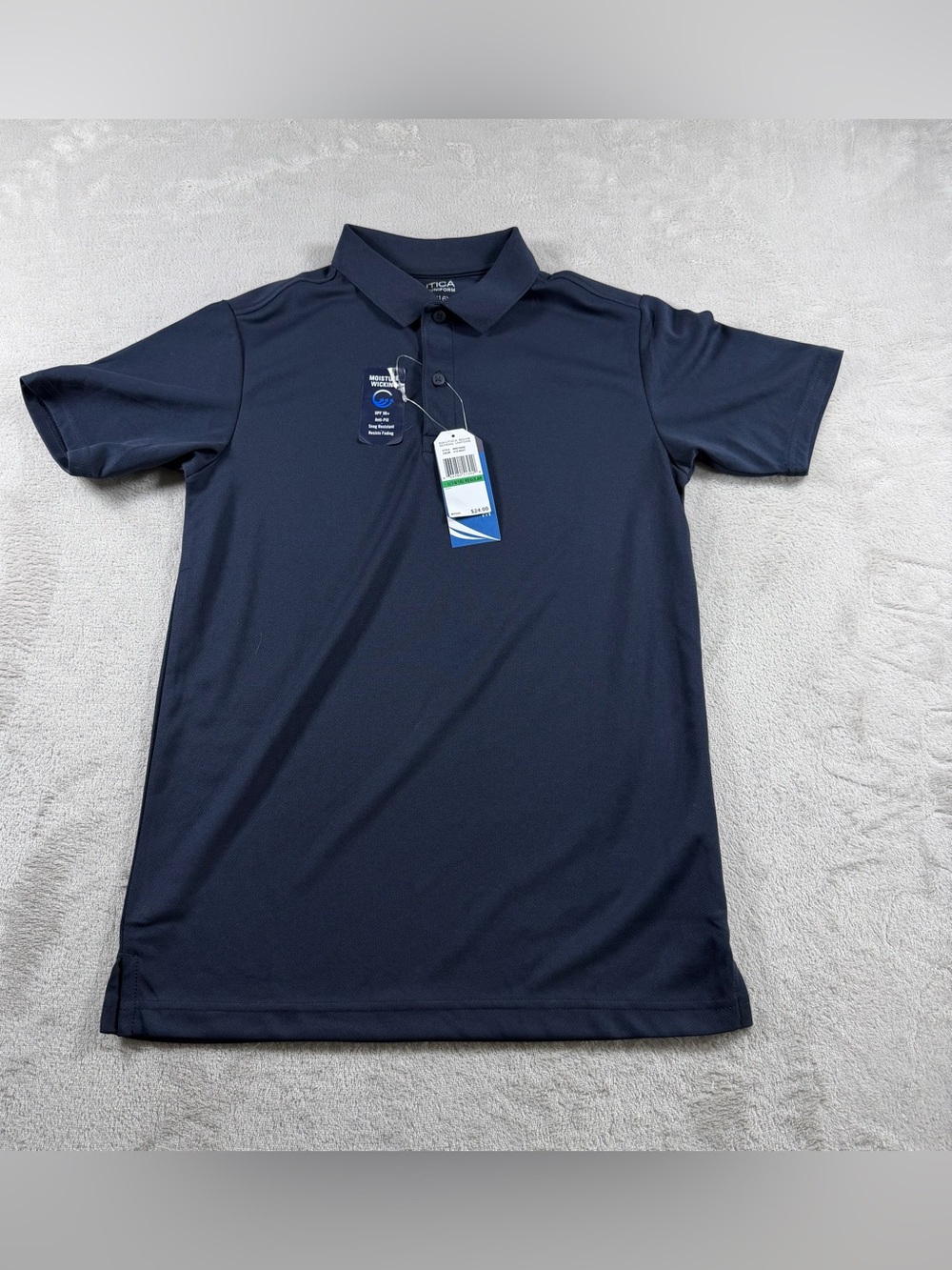 Nautica Boys School Uniform Polo Shirt Large 14/16 Navy Blue Moisture Wicking